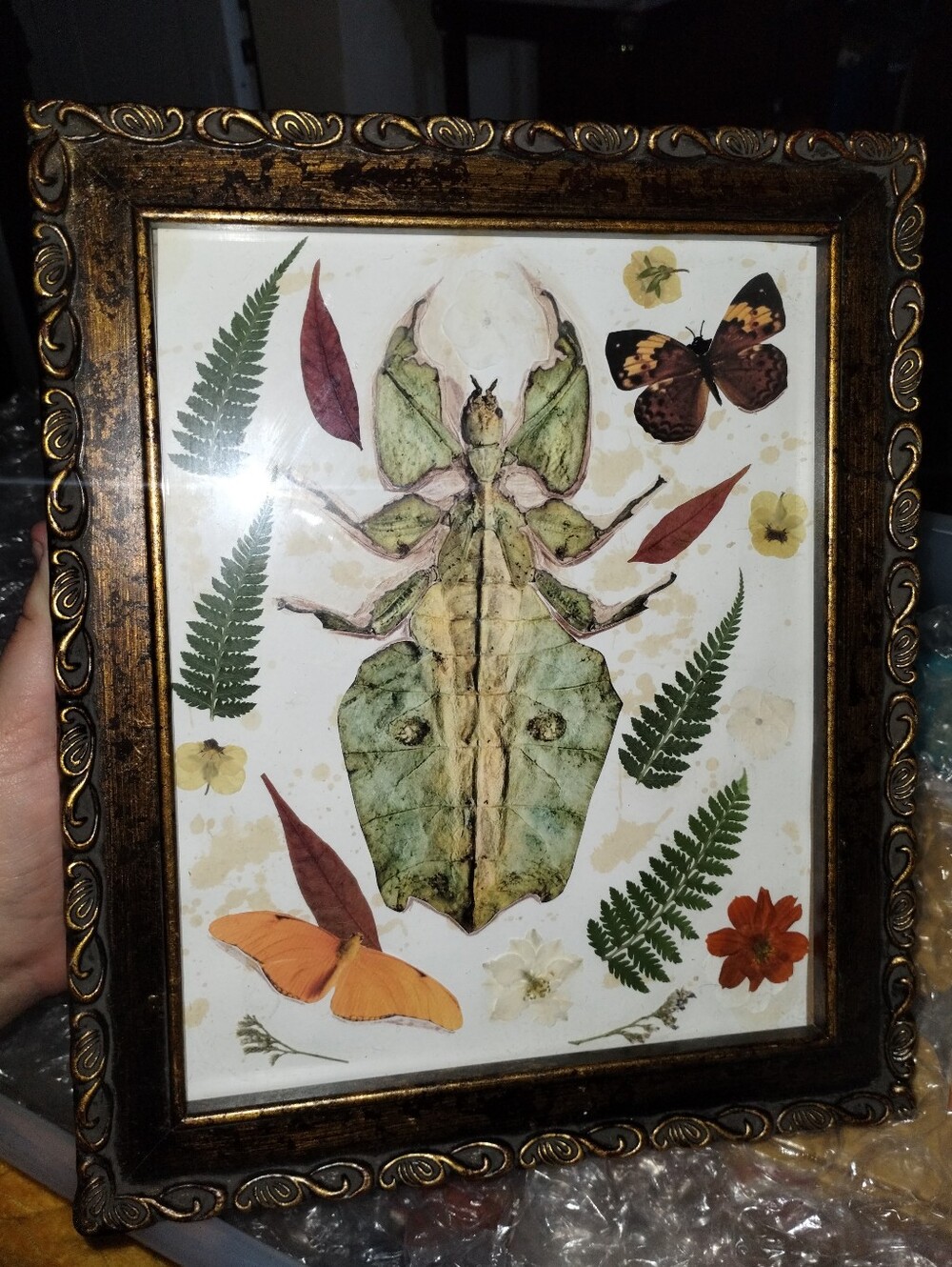 *FAUX* Taxidermy Art Piece - Real Flowers/Leaves